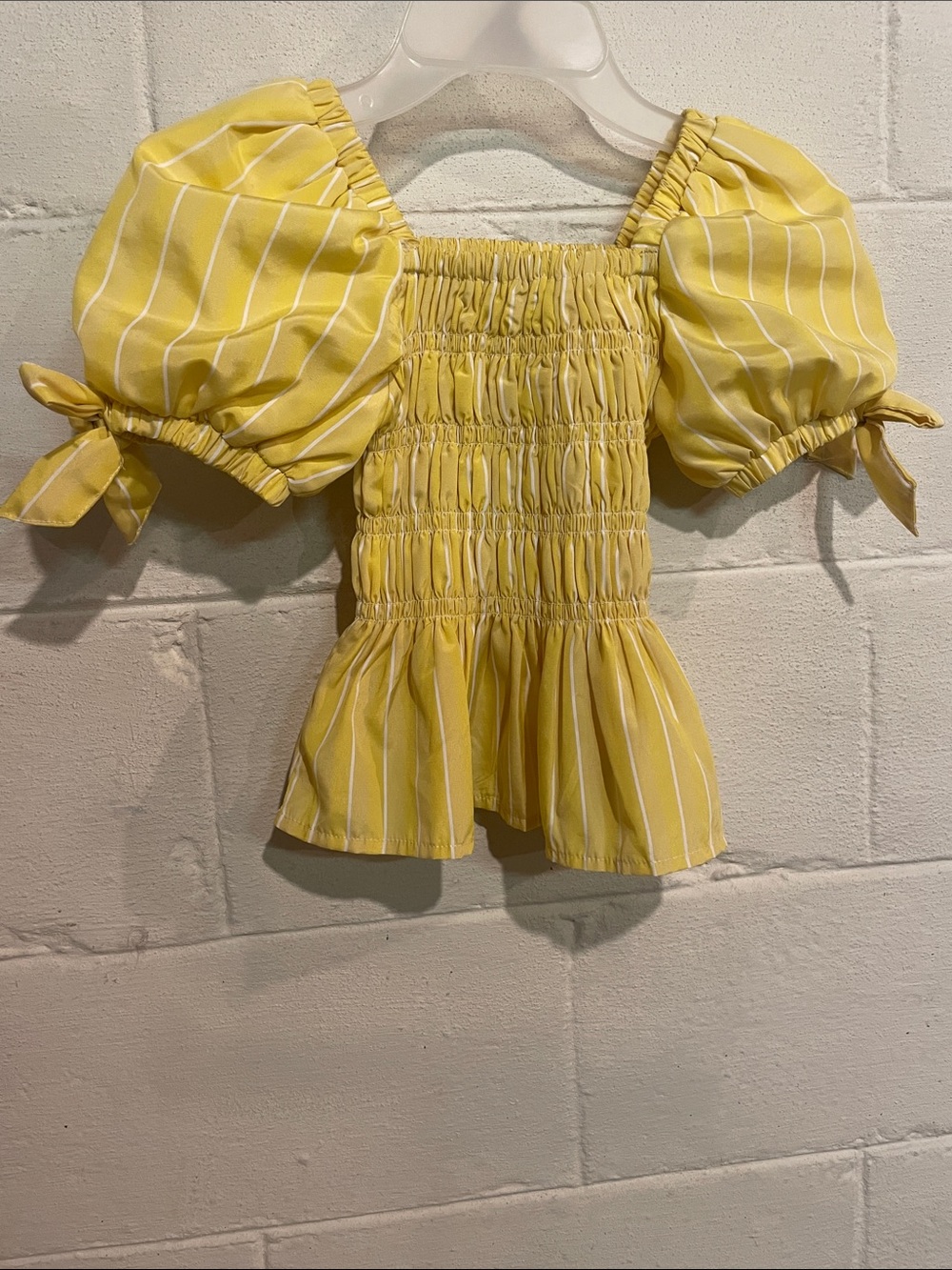 Habitual Kids Yellow Striped Smocked Puff Sleeve Top